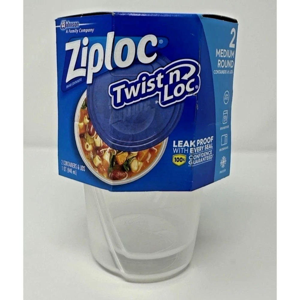Ziploc Twist n Loc 32oz 1Qt Medium Round Food Storage 2pk NEW Leakproof